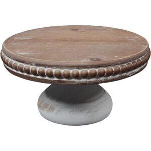 White Wash Round Display Wood Riser, 8.25” Shabby Chic Pedestal Tray Decor